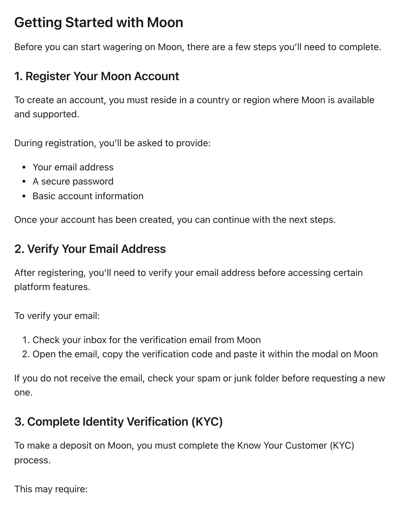 Screenshot of "Creating and Verifying Your Account" on help.moon.com, captured 2026-10-18