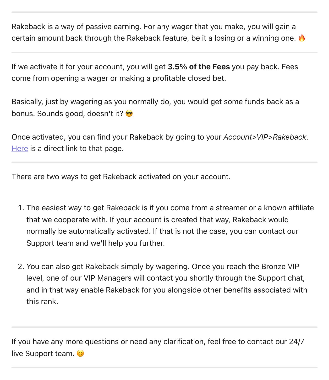 Screenshot of "What is Rakeback, how it works and how to get it?" on help.moon.com, captured 2026-10-18